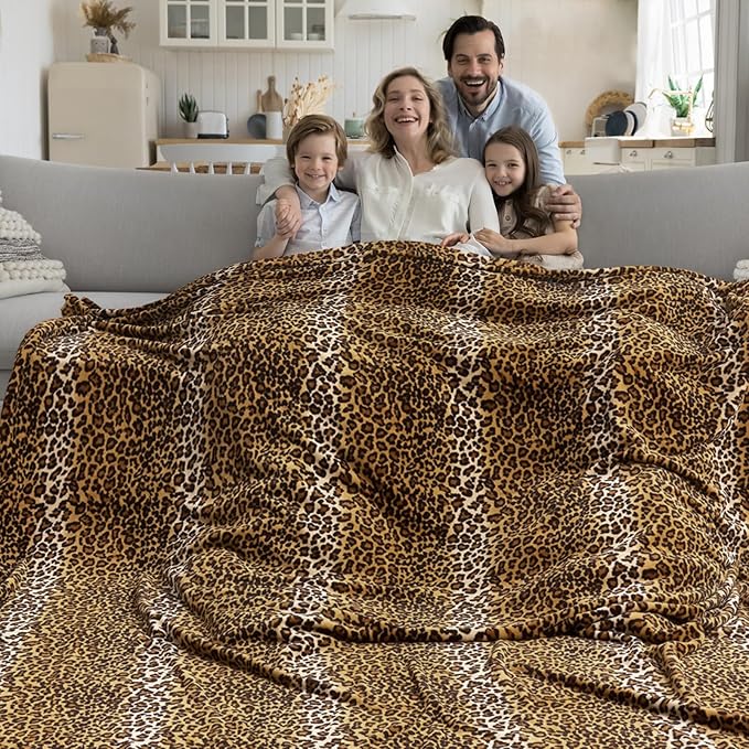 Edenleaf Fleece King Size Super Soft Cozy Leopard Print Blanket for Couch Bed, Cheetah Print Blanket for All Seasons 90"x108" (Dark Brown)