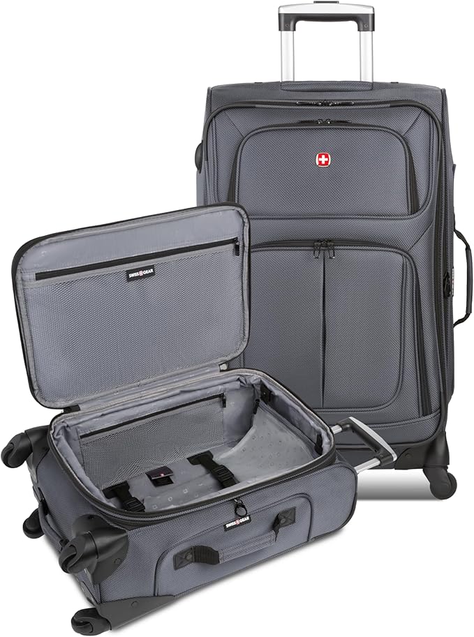 SWISSGEAR Sion Softside Expandable Spinner Luggage Durable Lightweight Travel Suitcase, Dark Grey, 2-Piece Set (Carry-On/Medium)
