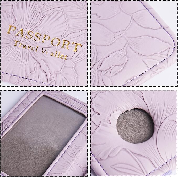 lizimandu Passport Holder with Airtag Slot, Airtag Passport Wallet for Men Women, Slim Leather Passport Holder Case Family for Travel Anti-Lost(1-Carved Purple)