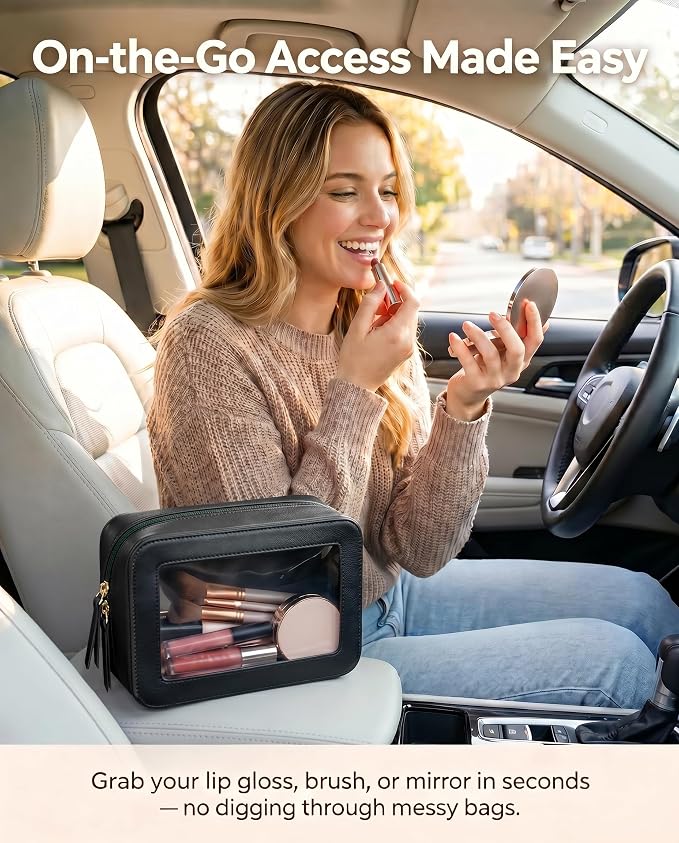 LETGO Clear Makeup Bags, TSA Approved Toiletry Bag with Zipper, Clear Makeup Organizer Fit Carry-on Travel Essentials,Car Essentials for Women Men (C-Black)