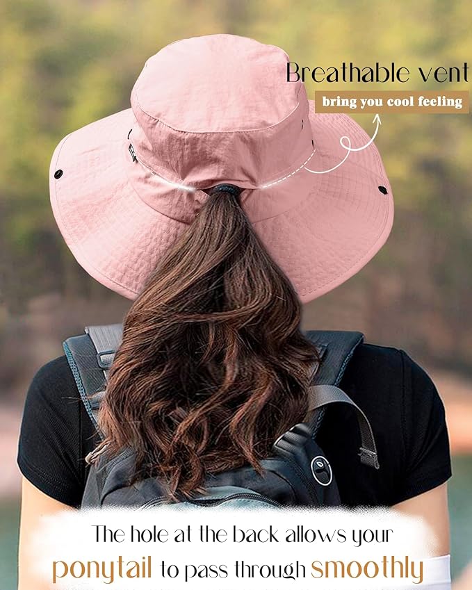 FURTALK Sun Hats for Women Ponytail UPF 80+ Beach Summer Hat Wide Brim Packable Cowboy Hat