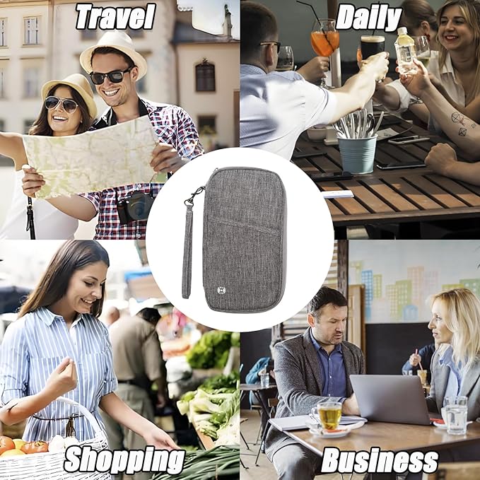 Waterproof Passport Holder for Travel Family, Travel Document Organizer with RFID Blocking, Portable Passport Wallet for Men Women (Grey)