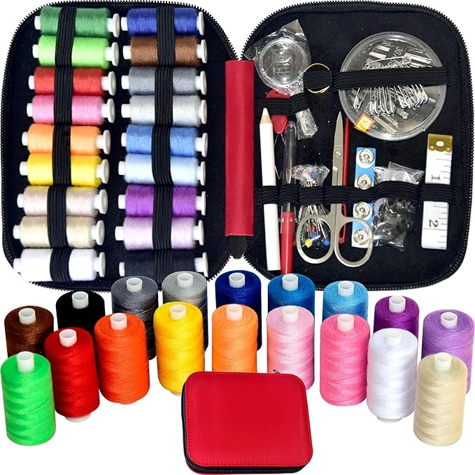 Sewing Kit with Case Portable Sewing Supplies for Home Traveler, Adults, Beginner, Emergency, Contains 18 Sewing Thread, Scissors, Needles, Measure etc,Bright Christmas Red