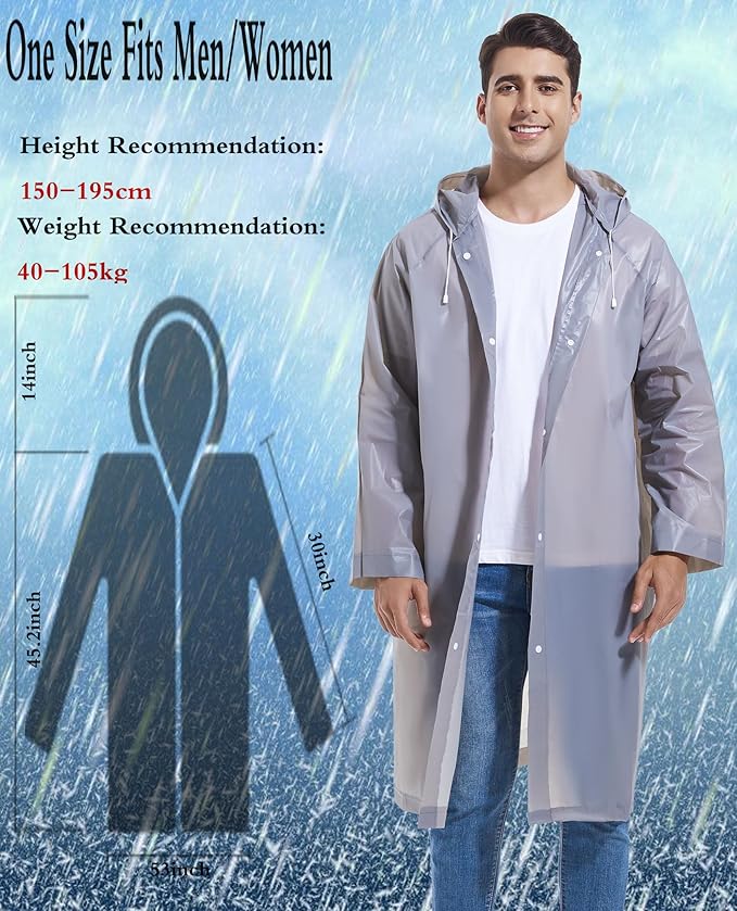 2PCS Rain Ponchos for Adults Reusable Rain Coats for Adults Rain Jackets Raincoats for Men Women