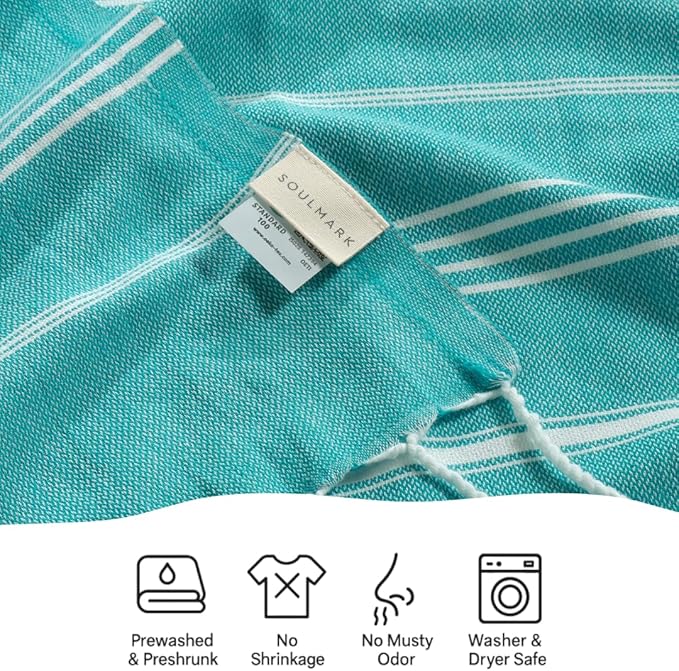 SOULMARK 100% Cotton Turkish Beach Towel with Bag - 38"x71" - Made in Green & Oeko TEX Certified - Pre-Washed & Sand Free - Quick Dry and Lightweight Perfect for Travel - Made in Turkey - Ming Green