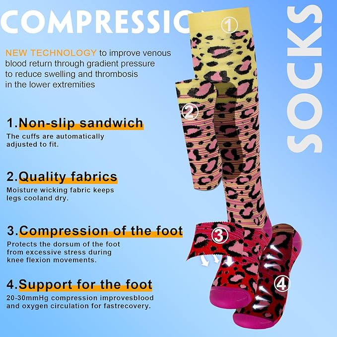 cerpite Compression Socks for Women & Men 6 Pairs Knee High Compression Socks 20-30 mmhg Best for Running,Nurse,Travel