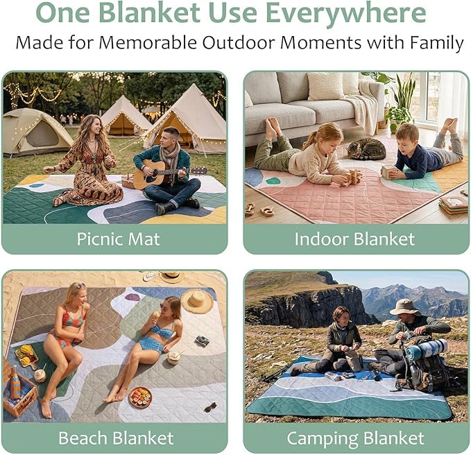 Exclusivo Mezcla Extra Large Waterproof Picnic Blankets 3 Layer, Sandproof and Foldable Outdoor Blanket for Beach Camping, Park and Travel