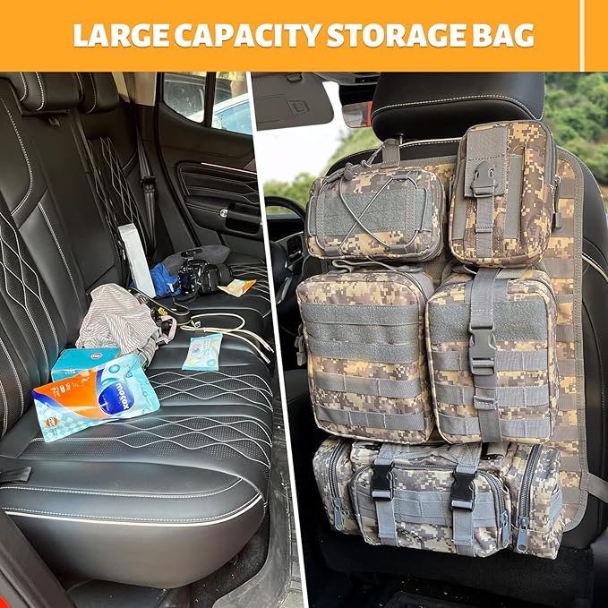 MAIKER Tactical Car Seat Back Organizer, Upgrade Tactical Vehicle Panel Organizer with 5 Detachable Molle Pouch, Universal fits for Most of Vehicle