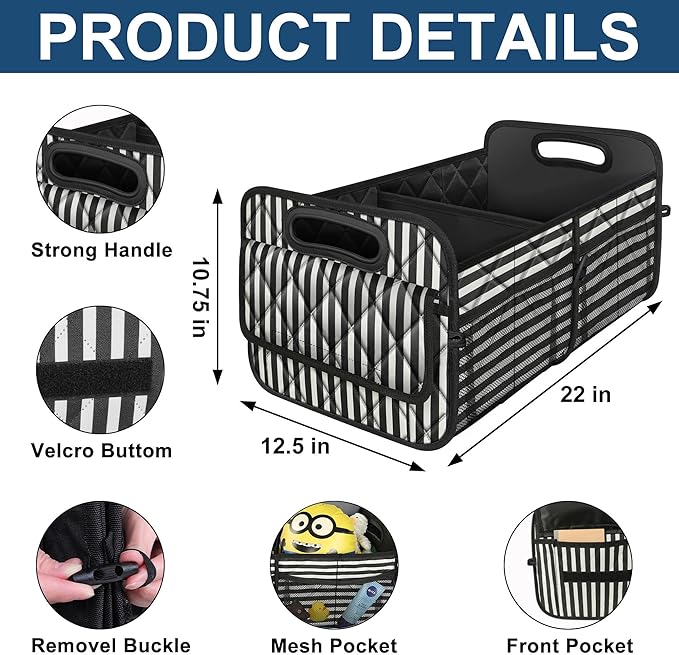 Deosk Trunk Organziers and Storage with Reinforced Handles,Car Accessories for Women/Men 50L Waterproof Polyester Trunk Organzier for Car/SUV/Minivan/Truck(Medium,Stripe)