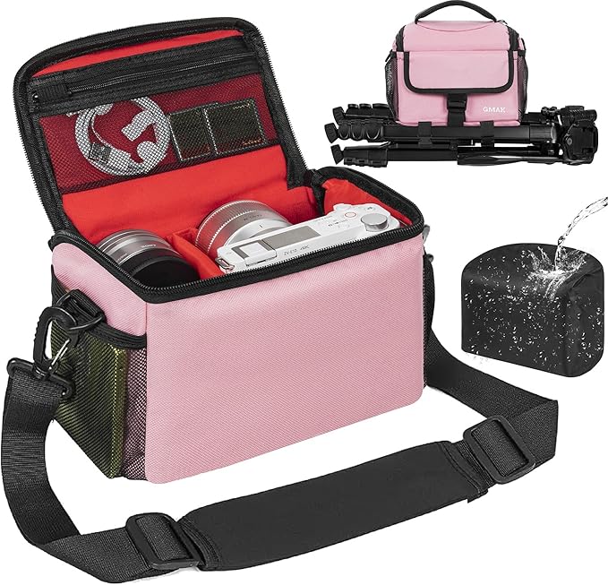GMAK Camera Carrying Bag, Anti-Shock Camera Case Bag with Water-resistant Rain Cover Compatible for Canon EOS R50 M50 Powershot SX540 SX70, Nikon Coolpix L340 B700 P610, Sony a6100 a6400, Fuji XS10