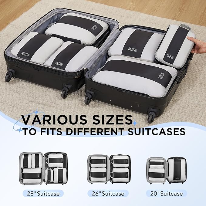 6 Set Compression Packing Cubes for Travel Essentials,Compressible Expandable Packing Cubes for Suitcase,OlarHike Luggage Garment Bags for Travel,Handy Helper for Organizing Clothes(Black)