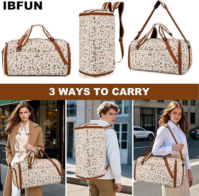 Convertible Garment Duffel Bags for Travel, 4-in-1 Carry on Duffle Bag for Women with Backpack Straps & Waterproof Shoe Pocket, Hanging Suit Dress Weekender Bag for Business, Wedding, 3pcs