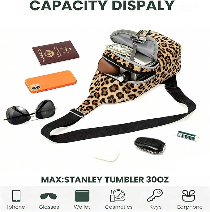 MAXTOP Crossbody Bags for Women Lightweight Sling Chest Bag Fanny Packs for Travel Casual Outdoors Leopard Brown