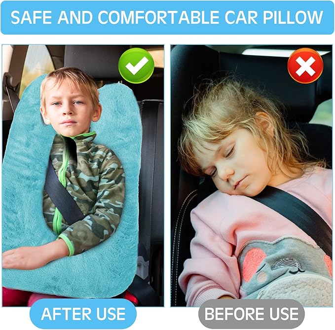 Barydat 2 Pcs Car Travel Pillow for the Back Seat 28 x 18 in Sleeping Reading Pillows for Distance Travel Car Cushion for Kids Adults Head and Body Support U Shaped Pad (Blue, Green)