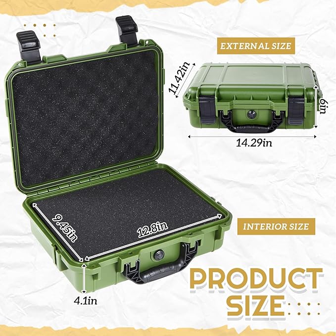Relaxweex 1 Pcs Waterproof Hard Case with DIY Customizable Foam Insert Portable Protective Case with Knife for Camera Drones Equipments Tools Test Instruments(Green,14.3 x 11.4 x 4.5 Inch)