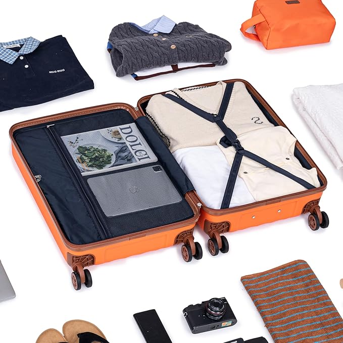 Luggage Sets 6 Piece Suitcases with Wheels,ABS Hard Case Suitcases with Spinner Wheels,Durable Travel Luggage(Orange, 6 Piece Set(16"/20"/24"/28))