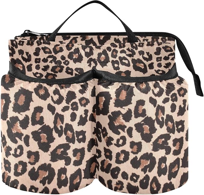 Leopard Print Portable Suitcase Drink Holder with Handle - Free Hands Travel Luggage Cup Caddy Bag Carrier