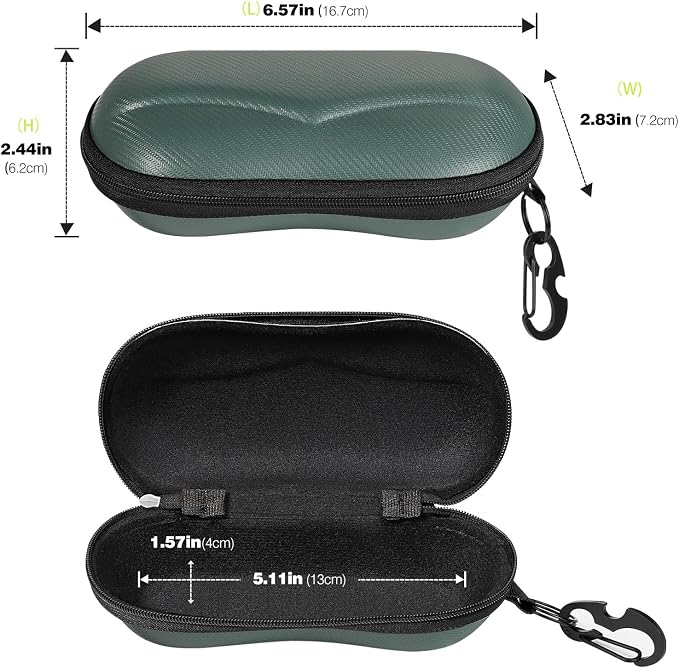 MoKo Semi Hard Shell Sunglasses Case, Unisex Protective Eyeglass Case Glasses Case Holder with Metal Hanging Hook