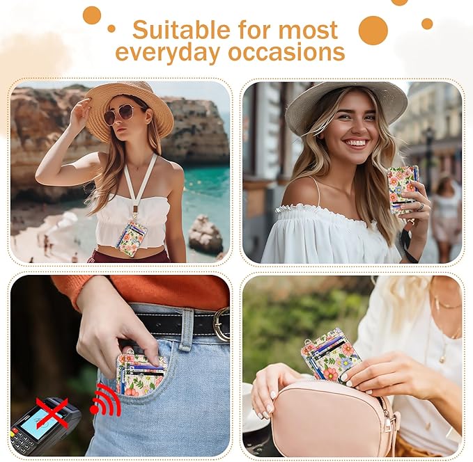 Yonlevres Credit Card Holder Slim Wallet, Floral RFID Wallet Women Front Pocket Small Card Holder, Travel Cute Thin with ID Window PU Leather RFID Blocking Case Organizer Gift Girls Ladies