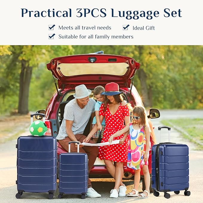 NEWBULIG 3 Piece Luggage Set, Expandable Hard Shell Lightweight Rolling Suitcases with Smooth Spinner Wheels and TSA Lock, Travel Luggage for Business and Holiday Use, 20/24/28 Inch, Blue