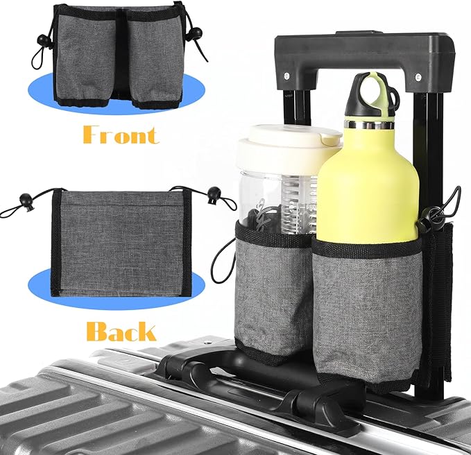 Luggage Travel Cup Holder Free Hand Drink Carrier Carry on Beverage Cup Holder Attachment Fits Roll on Suitcase Handles Business People, Travel Essentials (Grey)