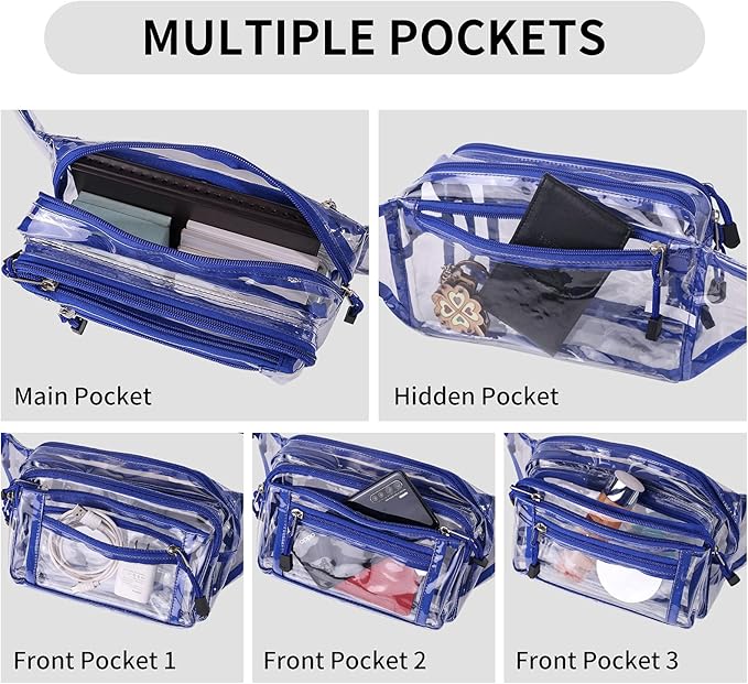 Clear Bag Stadium Approved Clear Fanny Pack for Women for Work,Multi-purpose Waist Bag for Travel & Sporting Event