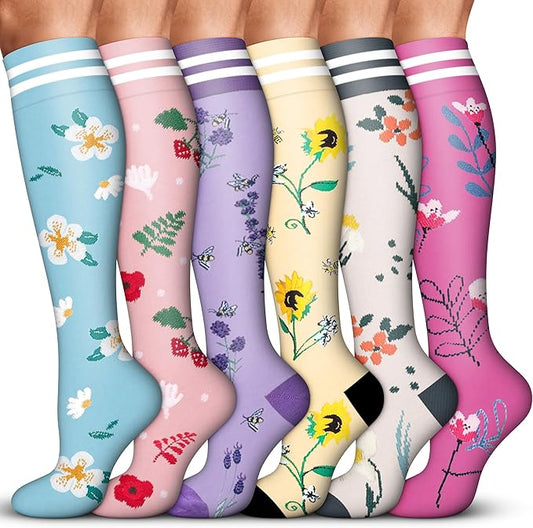 Acture 6 Pack Compression Socks for Women and Men - Knee High for Medical, Running, Nurses, Travel