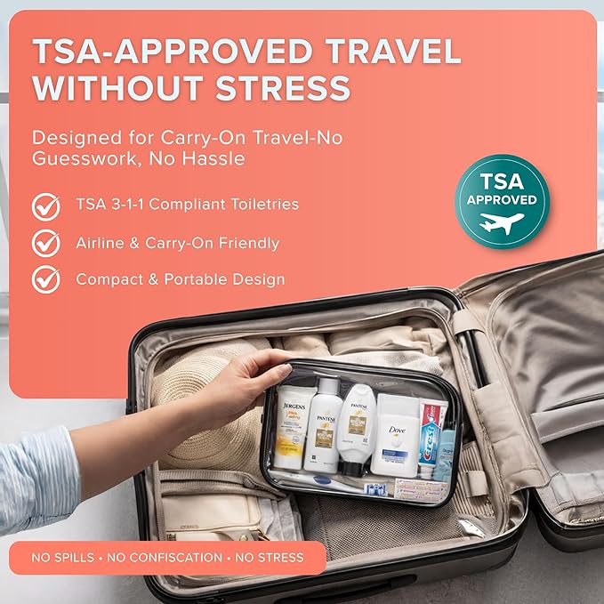 15 Piece Set Women’s Travel & Hygiene Kit with Clear Toiletry Bag, Personal Care Essentials, Single Kit or Bulk Case Packs, TSA Approved Toiletry Kit for Travel, Vacation, Everyday Essentials