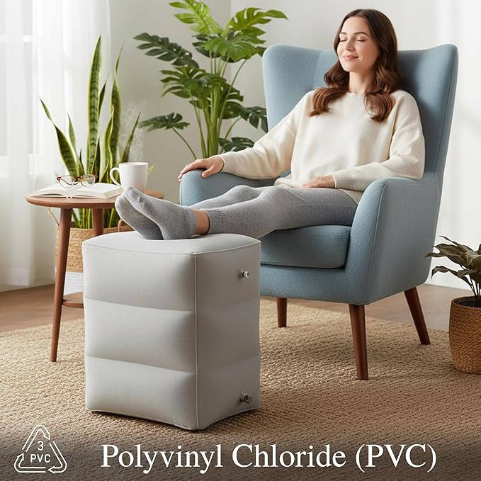 Inflatable Foot Rest for Airplane – 3-Layer Adjustable Travel Foot Rest for Long Flights, Plane Foot Rest & Airplane Leg Rest, Portable Footrest for Plane Travel, Kids & Adults(16.5" × 9.8" × 18.9")