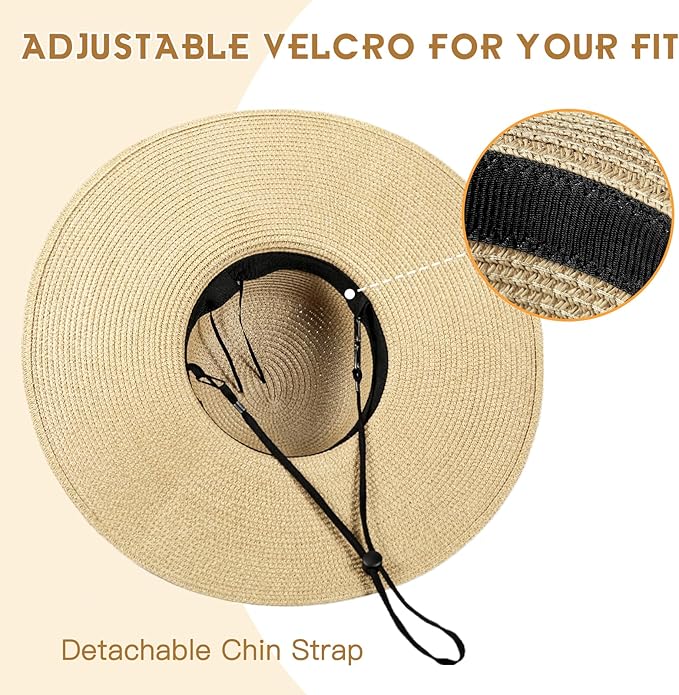 Beach Hat for Women, Wide Brim Sun Straw Hats for Women, Sun Hat Womens UPF 50+ UV Protection, Floppy Foldable Summer Hats