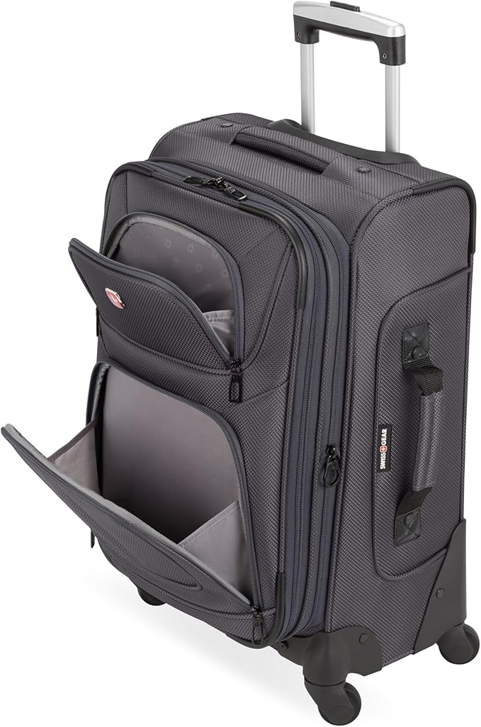 SWISSGEAR Sion 2-Piece Travel Set, Softside Expandable Carry-On Spinner Bundled with 1900 ScanSmart 17" Laptop Backpack with RFID Blocking & Tech Organization, Dark Grey
