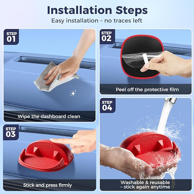 Loncaster Car Phone Holder, Car Phone Mount Silicone Car Pad Mat for Various Dashboards, Slip Free Desk Phone Stand Compatible with iPhone, Samsung, Android Smartphones, GPS Devices and More (Red)