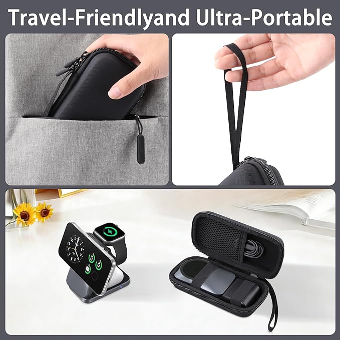 co2CREA for Anker Prime 3-in-1 Wireless Charging Station, Hard Travel Case Compatible with Anker 25W Certified Palm-Sized Foldable Charger, Case Only (Black Case)