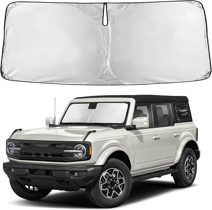 Autovir Windshield Sun Shade Fit for 2021-2024 2025 2026 Ford Bronco Sunshade, Front Car Window Shades Sun Visor, Blocks UV Rays & Heat, Car Accessories
