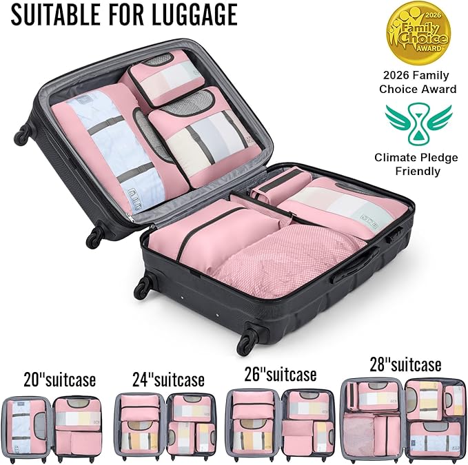 Veken 10 Set Packing Cubes for Cruise Ship Essentials,Beach Vacation Travel Accessories with Hanging Toiletry Bag,Suitcase Organizer for Luggage,Personalized Birthday & Retirement Gifts for Women Mom