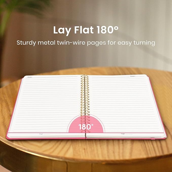 Taja Lined Spiral Journal Notebook for Women & Men, 140 Pages, College Ruled Hardcover Notebook for Work & Note Taking, Journals for Writing, A5(5.7" x 7.9") – Peach Pink