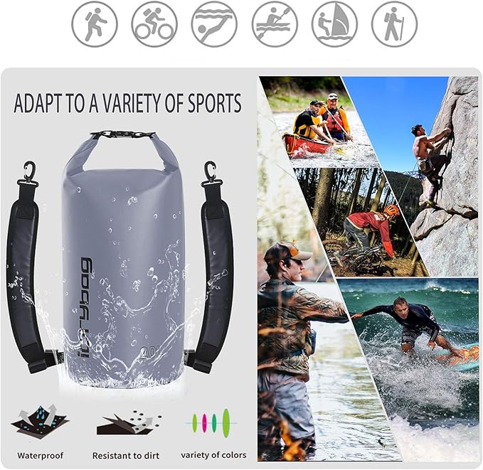 IDRYBAG Dry Bag for Kayaking Waterproof 2L/5L/10L/15L/20L, Small Dry Sack Waterproof Bag for Boating