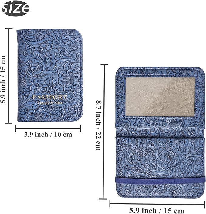 lizimandu Passport Holder with Airtag Slot, Airtag Passport Wallet for Men Women, Slim Leather Passport Holder Case Family for Travel Anti-Lost(1-Carved Blue2)