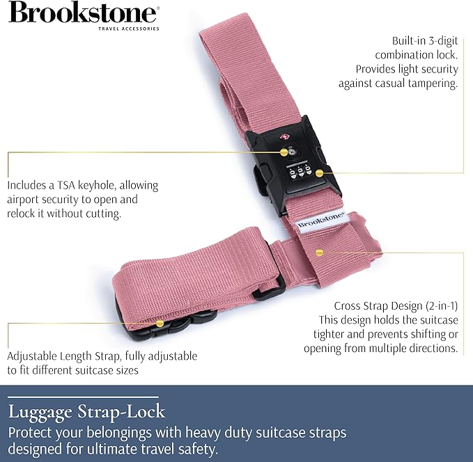 Brookstone Luggage Strap - 2-in-1 TSA-Approved Expandable Luggage Straps for Suitcases with Keyless 3-Digit Combination Lock, Size One Size, Lilac Ice