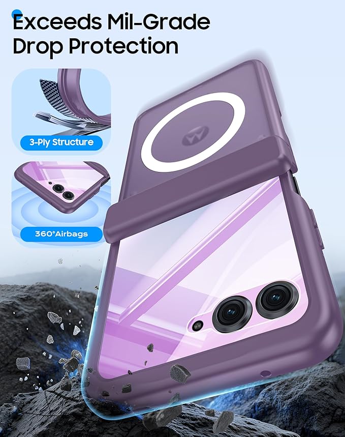 Magnetic for Motorola Razr 2025 Case/Razr 2024 Case,Hinge Protection, Screen Protector, Compatible with MagSafe, Translucent Frosted, Shockproof Slim Cover for Razr 2025/2024 -Purple