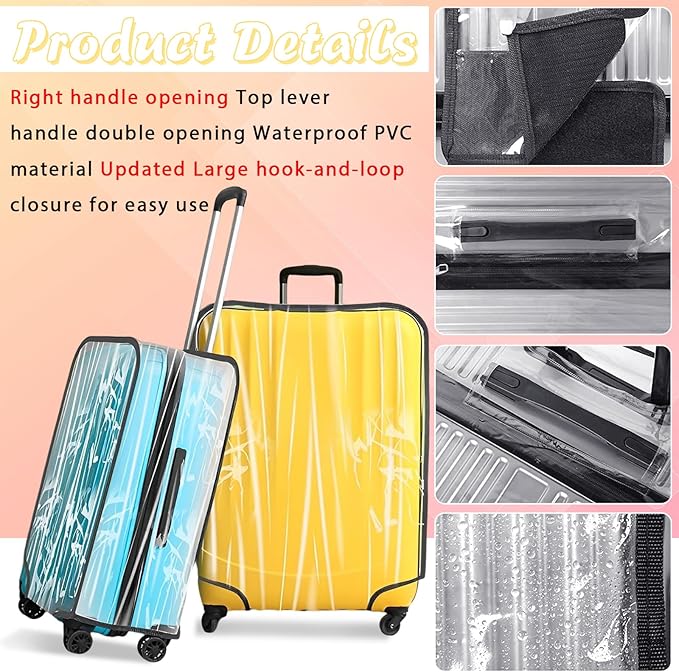 3 Pack Luggage Covers for Suitcase Clear PVC 0.4MM Thickened Waterproof Anti-Scratch Protector Sleeve Fits 20 24 28 Inch Baggage TSA Approved Travel Accessories