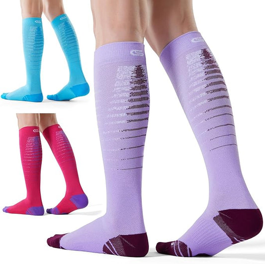 CS CELERSPORT 3 Pairs Compression Socks for Men and Women 20-30 mmHg Running Support Socks
