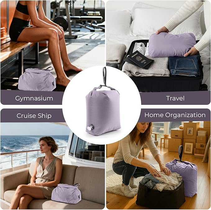 Travel Laundry Bag, Pump Free Vacuum Compression Dirty Clothes Bag Reusable Wet Dry Bags Large Capacity Space Saver Bags Camp Washable Clothes Organizer for Sports Dorm Laundromat (1 Pcs)(Purple, L）