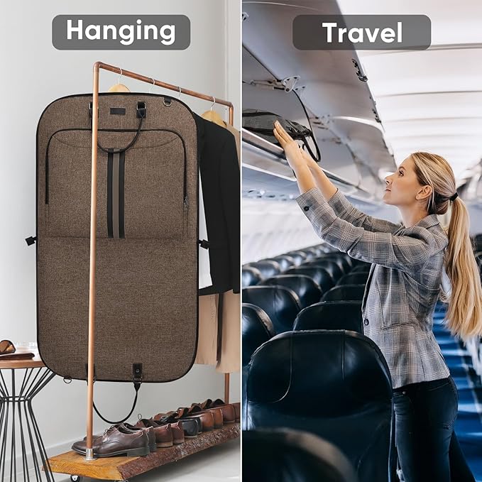 BALEINE Travel Garment Bag, Travel Suit Bag for Men, Water Resistant Carry on Garment Bag for Hanging Clothes, Garment Duffel Bag for Travel Business (Brown)