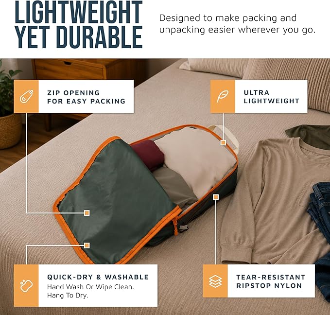 Large Compression Packing Cubes for Travel-Packing Cube Luggage Organizers 7 Piece Set for Checked Luggage-Ultralight, Expandable/Compression Bags by TRIPPED Travel Gear (Green/Orange)