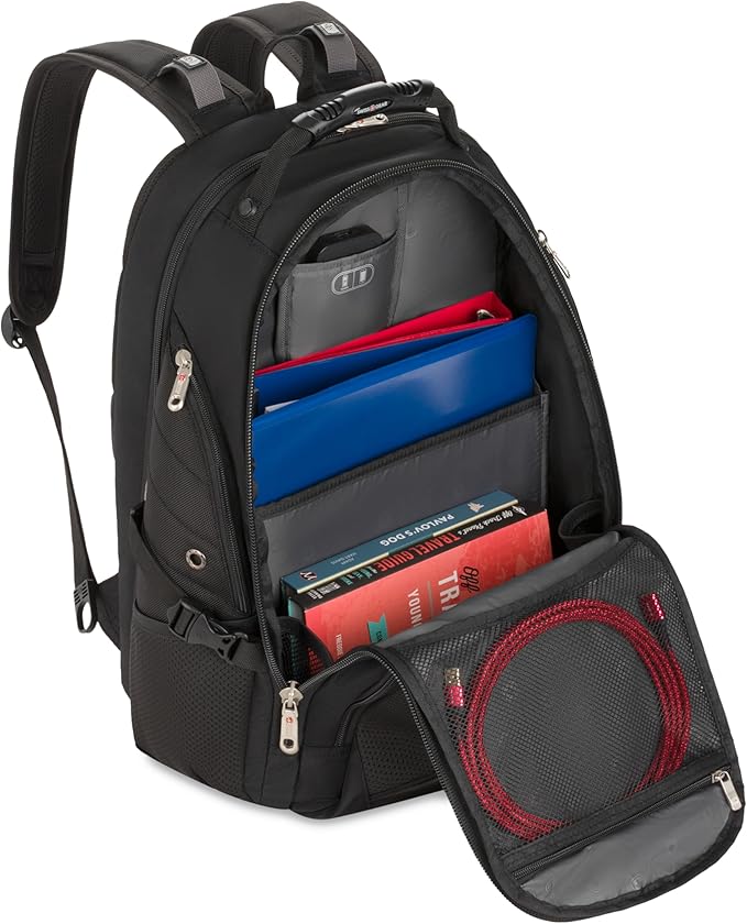 SWISSGEAR Sion 2-Piece Travel Set, Softside Expandable Carry-On Spinner Bundled with 1900 ScanSmart 17" Laptop Backpack with RFID Blocking & Tech Organization, Black