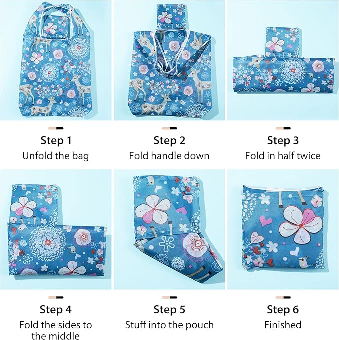 Weewooday 18 Pieces Foldable Reusable Shopping Bags Machine Washable Grocery Bags Waterproof
