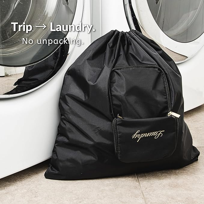 Travel Fanatics Laundry Bag for Dirty Clothes - Foldable Travel Laundry Bag for Suitcase, Hotels, Airbnbs, Cruises and Road Trips - Black