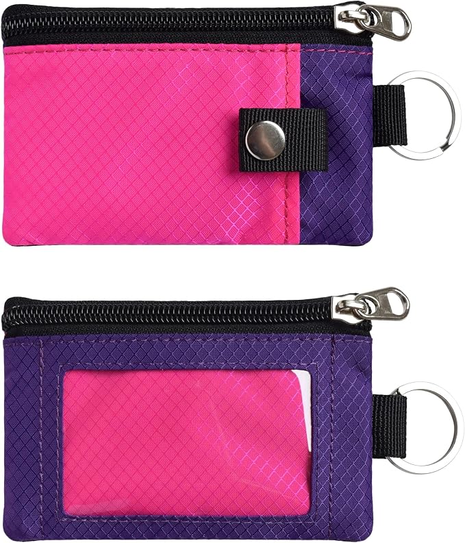 CHENSPRX Minimalist RFID Blocking Small Wallet with ID Window,WaterResistant Zip Id Case Wallet with Lanyard Keychain for Cards,Cash,Travel,Women,Men