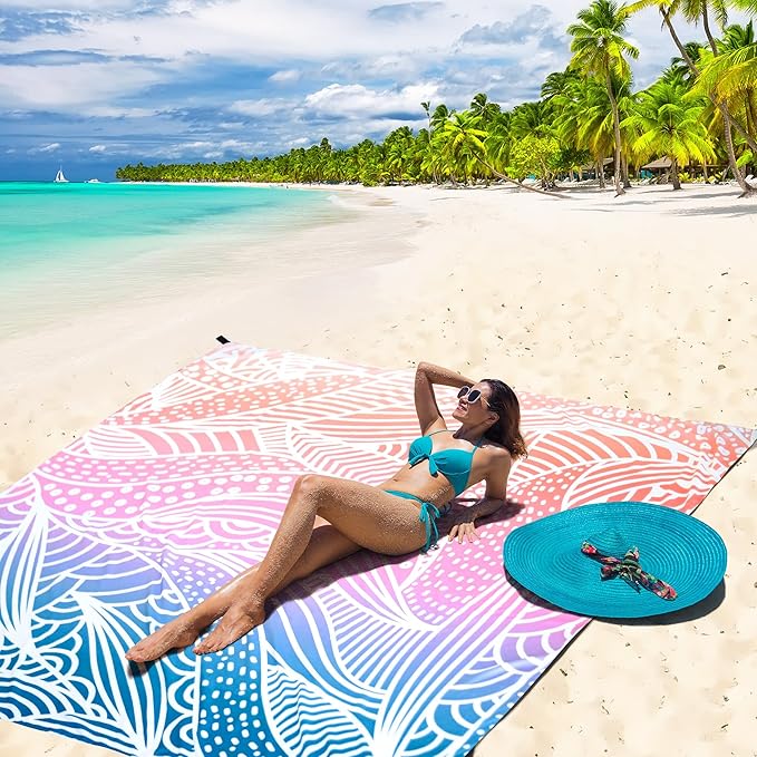 HIHOHO Beach Blanket Waterproof Sandproof Beach Mat for 1-8 Adults Quick Drying Durable Outdoor Picnic Mat for Beach Festival Travel Camping Hiking (Gradiant-Ripple, 79"×83"(4 Person))
